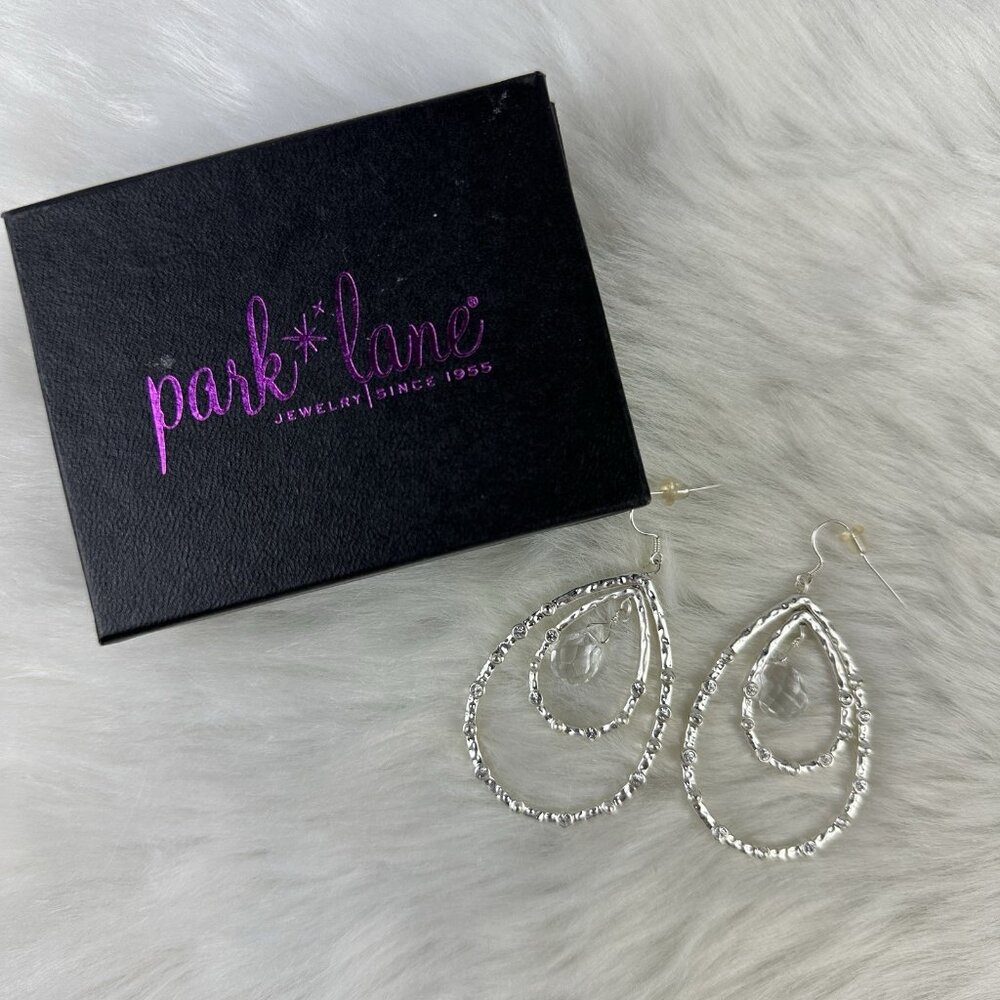 Park Lane Double Almond Shape Silver Tone Pierced Fashion Earrings NWOT